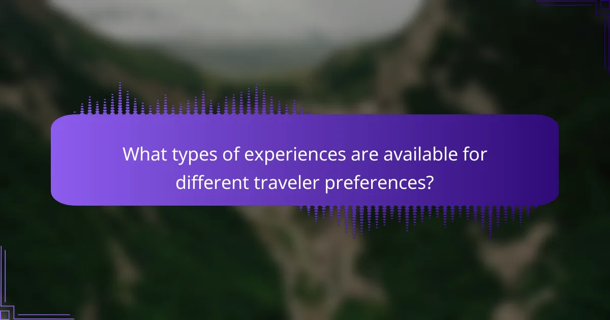 What types of experiences are available for different traveler preferences?